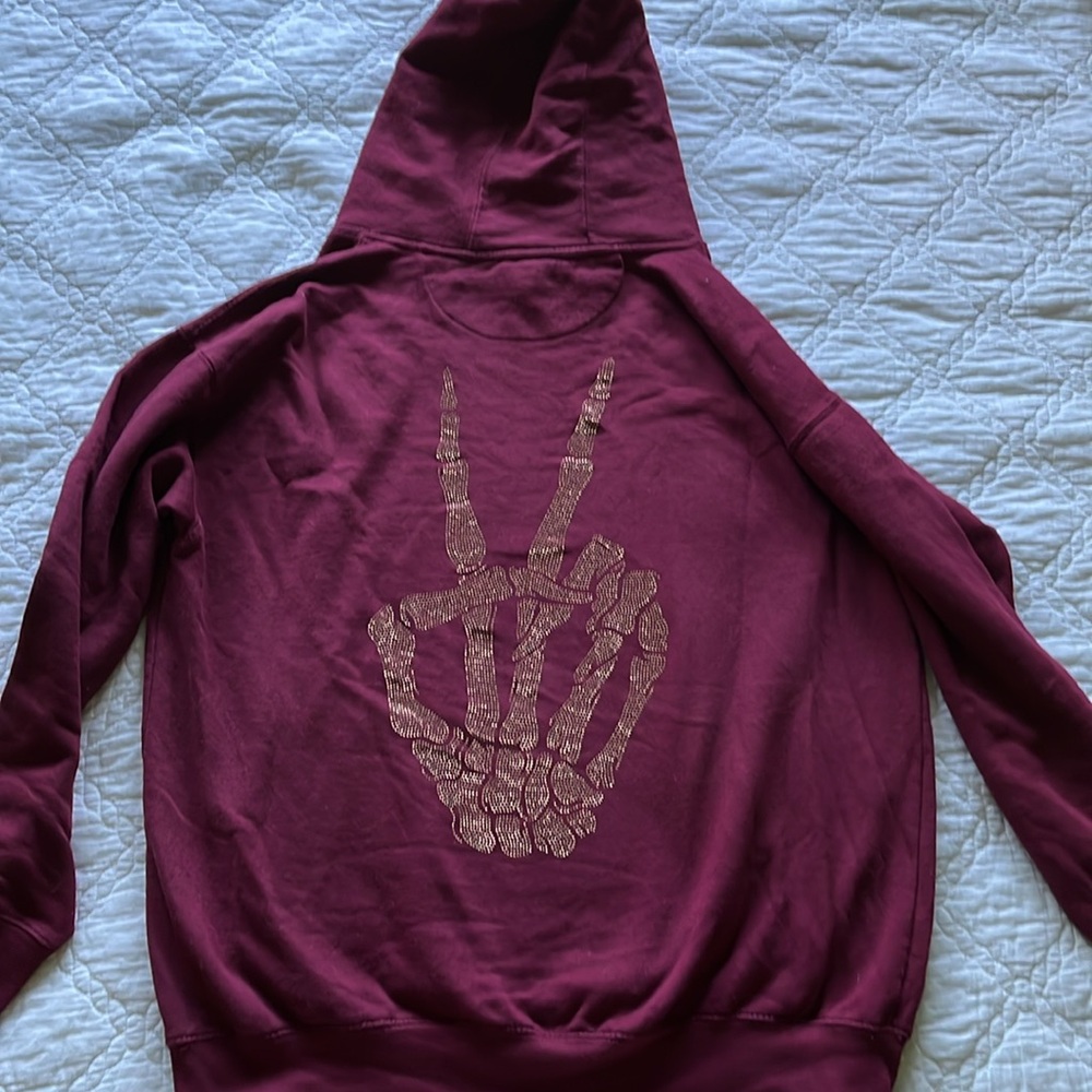 Skeleton Peace Sign Burgundy Hoodie